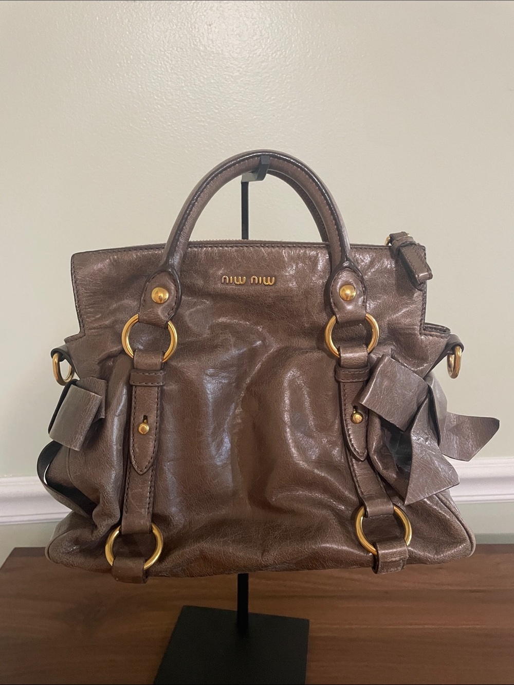 Miu Miu Chocolate Brown Leather Satchel with Gold Hardware. (classic from Japan)